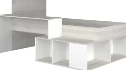 Bett Quinn 90x200 cm mit Schreibtisch und Stauraum - Kiefer/weiß