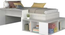 Bett Quinn 90x200 cm mit Schreibtisch und Stauraum - Kiefer/weiß