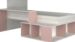Bett Quinn 90x200 cm mit Schreibtisch und Stauraum - Kiefer/altrosa