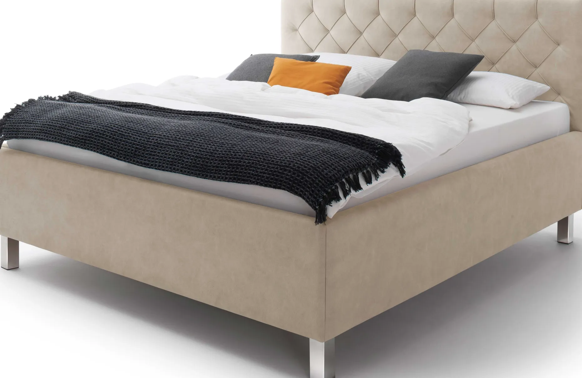 Bett San Marino 180x200cm mit Stauraum Kunstleder - beige/chrom
