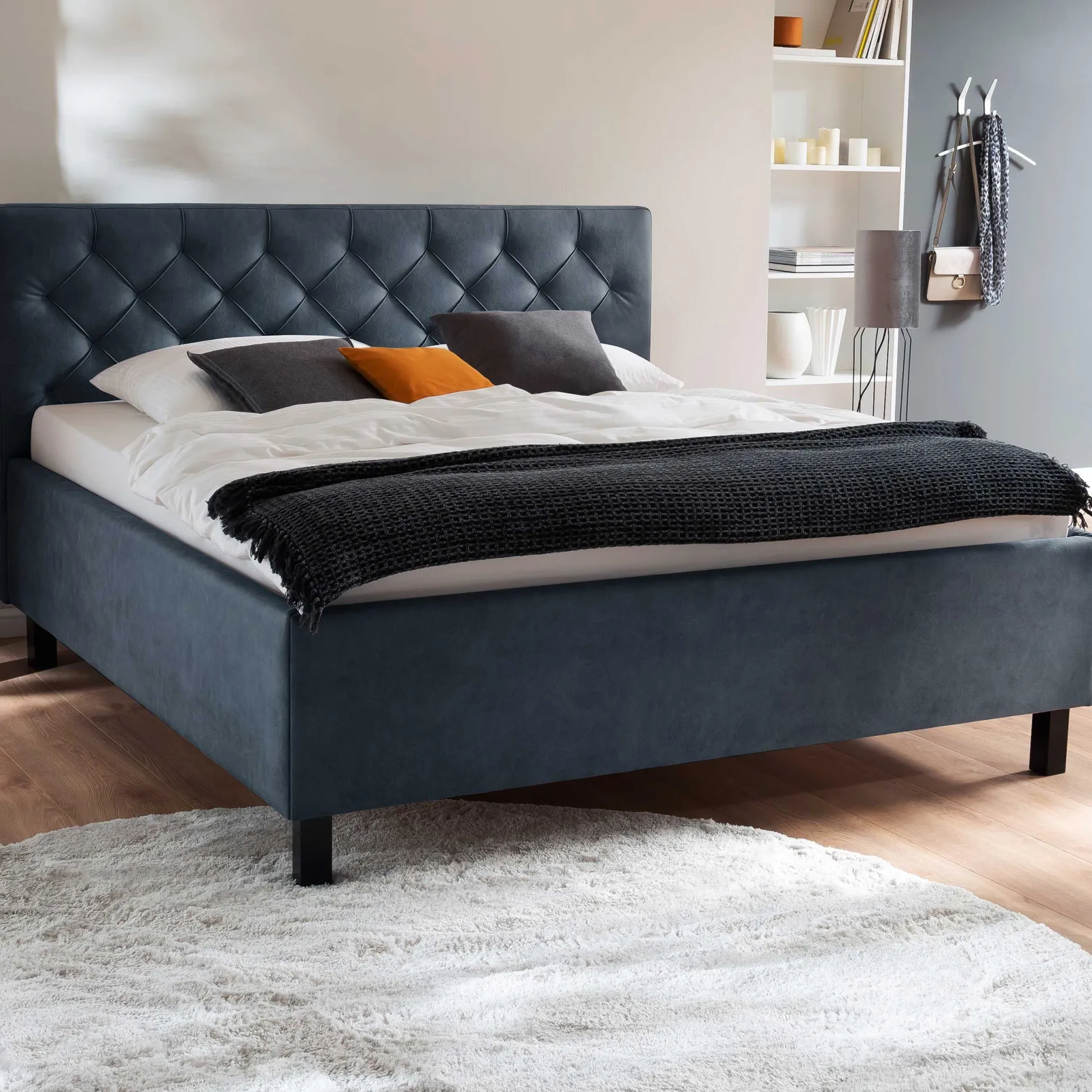 Bett San Marino 180x200cm mit Stauraum Kunstleder - blau/schwarz