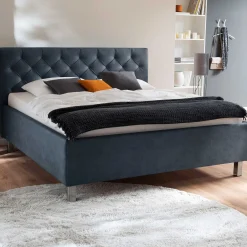 Bett San Marino 180x200cm mit Stauraum Kunstleder - blau/chrom