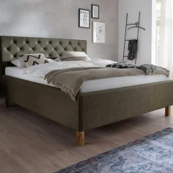 Bett San Marino 160x200cm mit Stauraum Kunstleder - grün/eiche