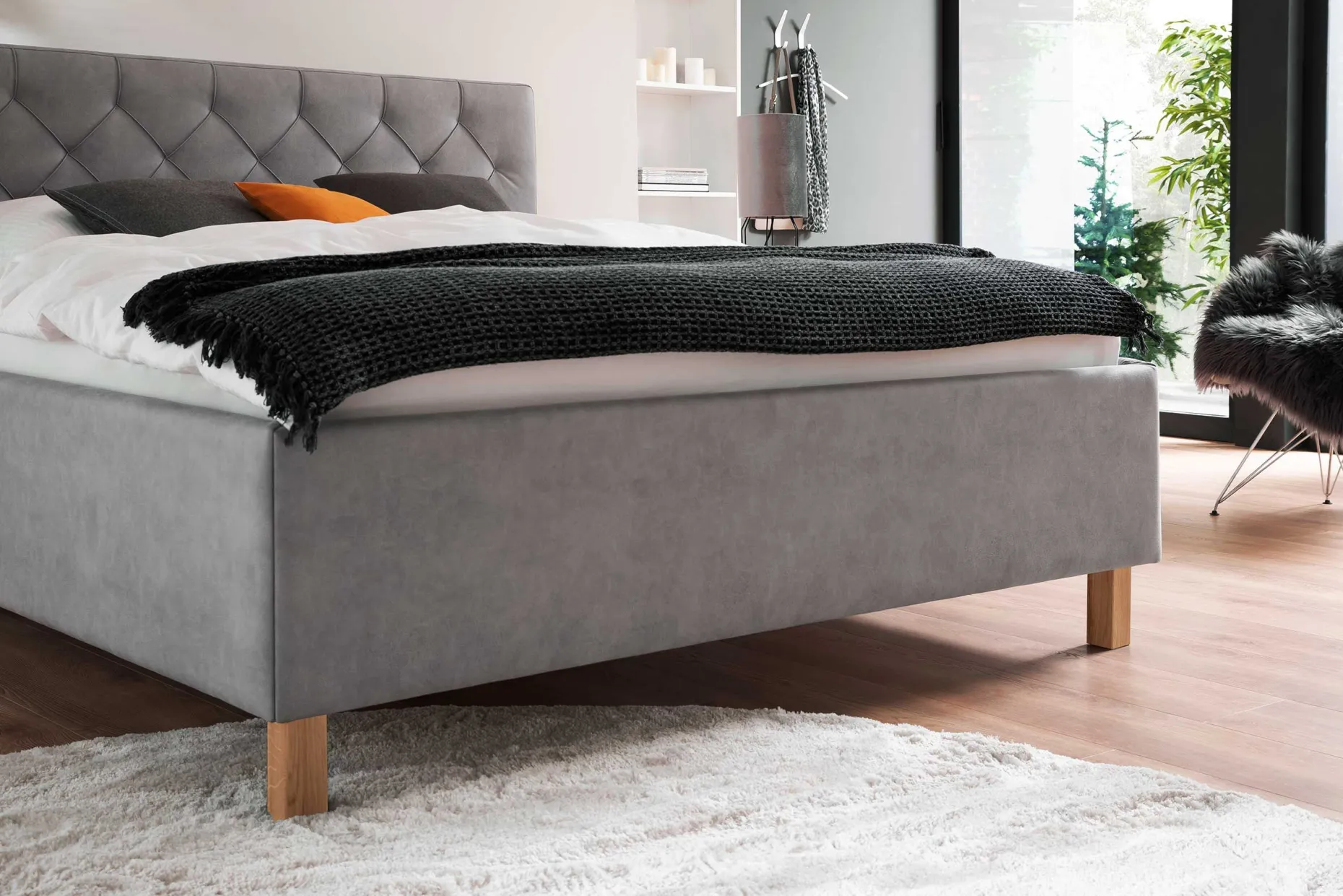 Bett San Marino 160x200cm mit Stauraum Kunstleder - grau/gelb