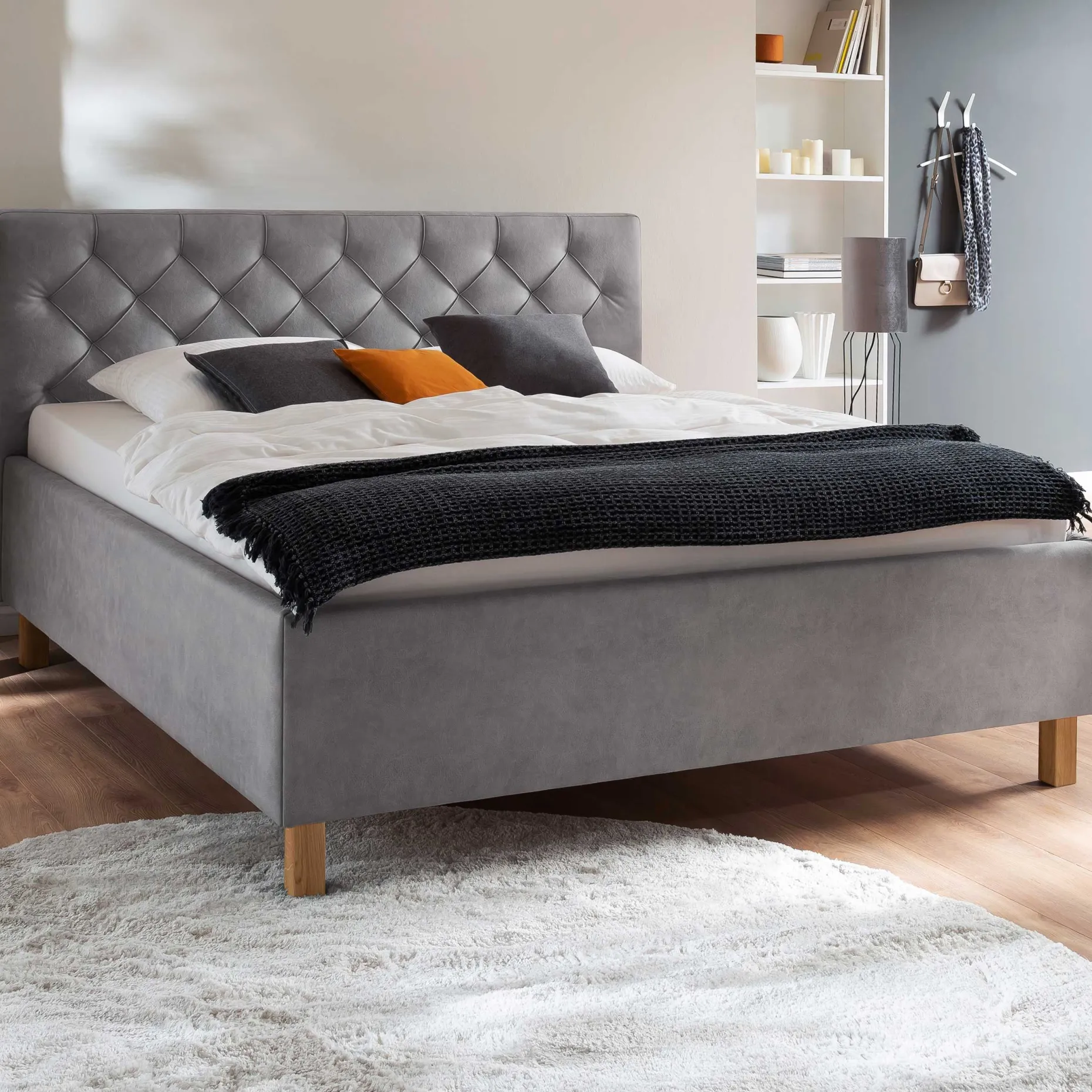 Bett San Marino 160x200cm mit Stauraum Kunstleder - grau/gelb