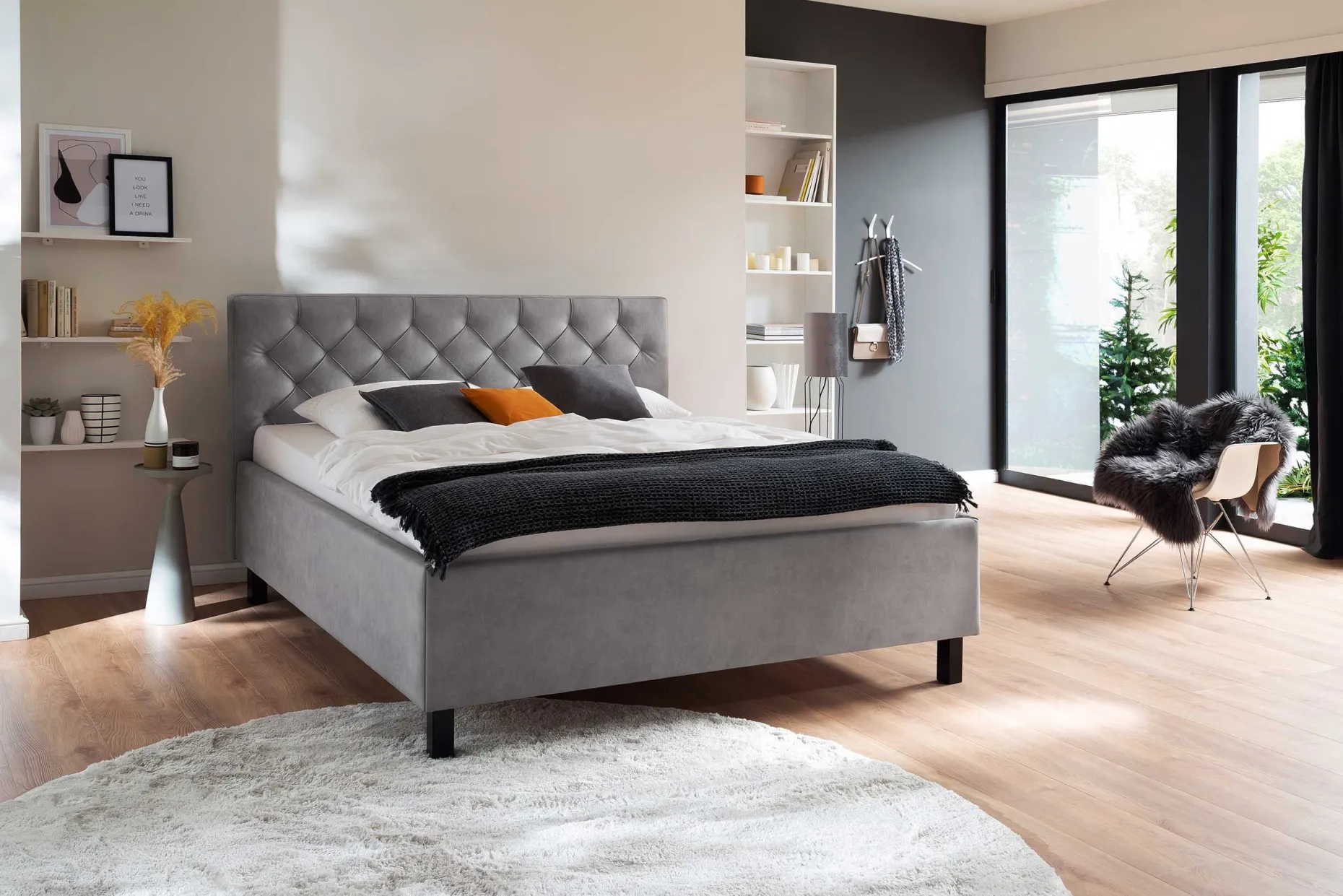 Bett San Marino 180x200cm mit Stauraum Kunstleder - grau/schwarz
