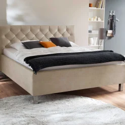 Bett San Marino 160x200cm mit Stauraum Kunstleder - beige/chrom