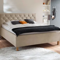 Bett San Marino 180x200cm mit Stauraum Kunstleder - beige/eiche