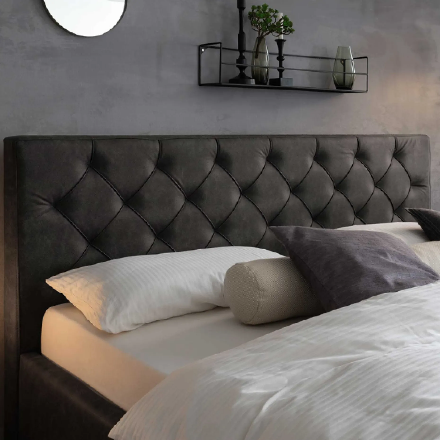 Bett San Marino 180x200cm mit Stauraum Kunstleder - anthrazit/chrom