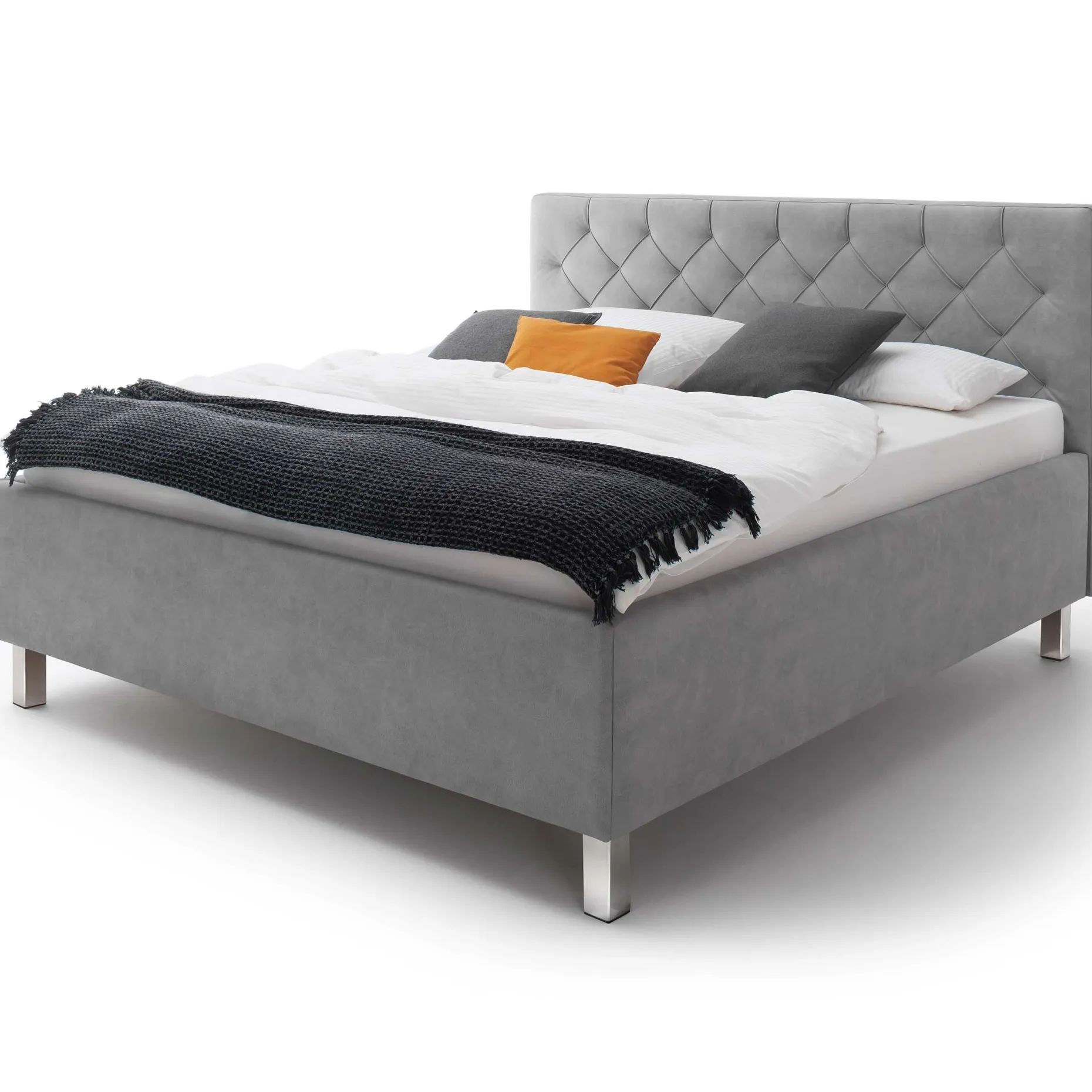Bett San Marino 160x200cm mit Stauraum Kunstleder - grau/chrom