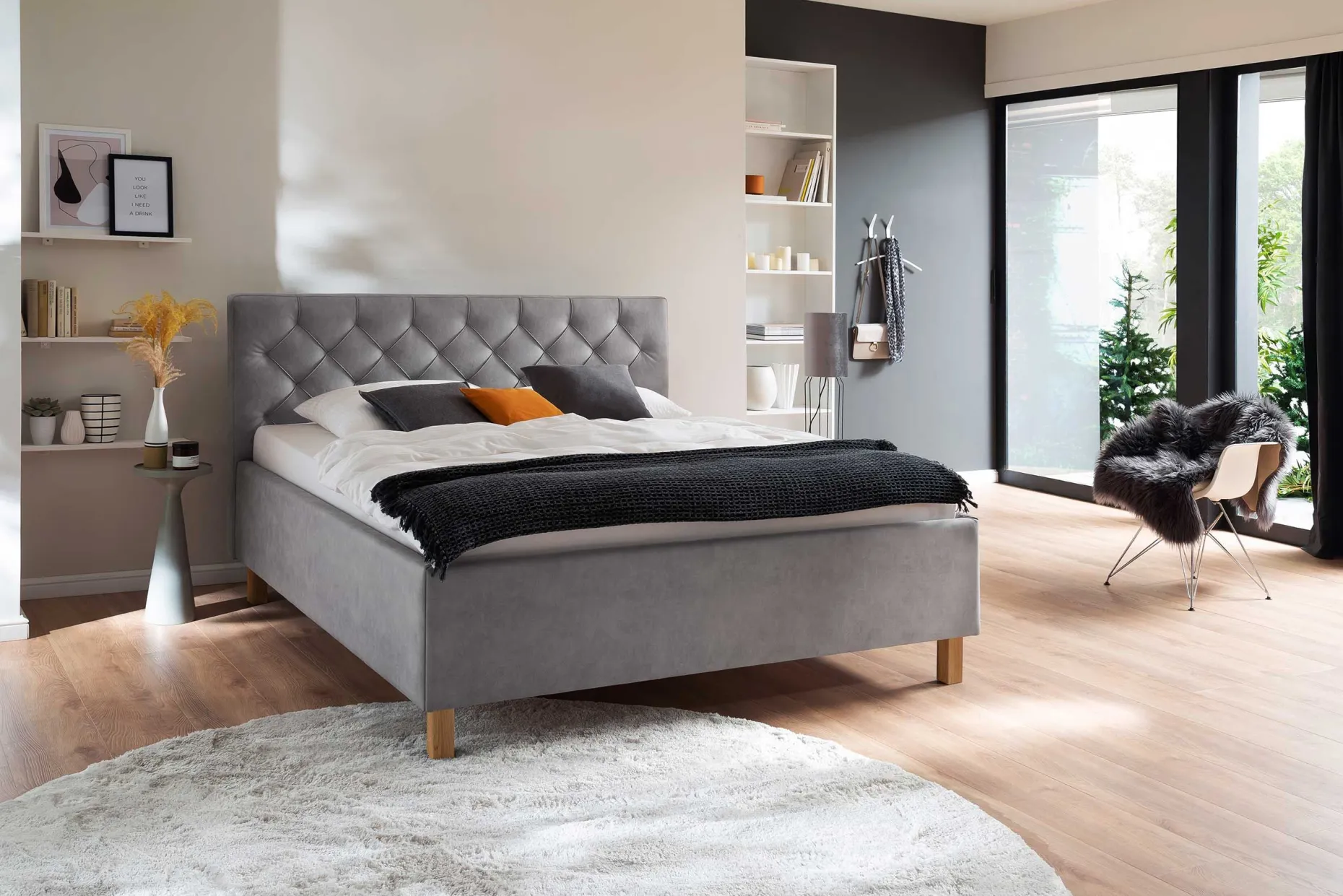 Bett San Marino 180x200cm mit Stauraum Kunstleder - grau/gelb