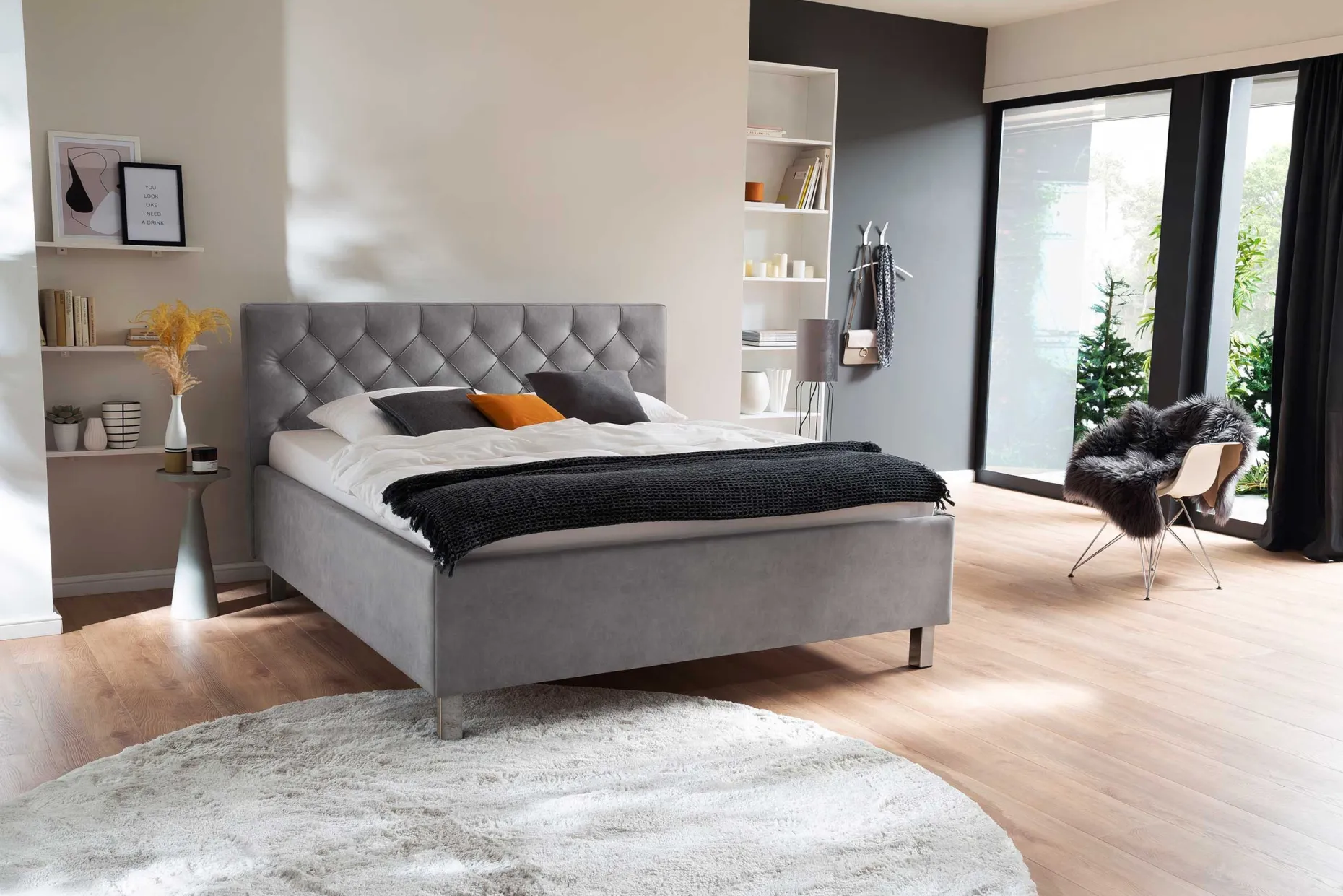 Bett San Marino 180x200cm mit Stauraum Kunstleder - grau/chrom