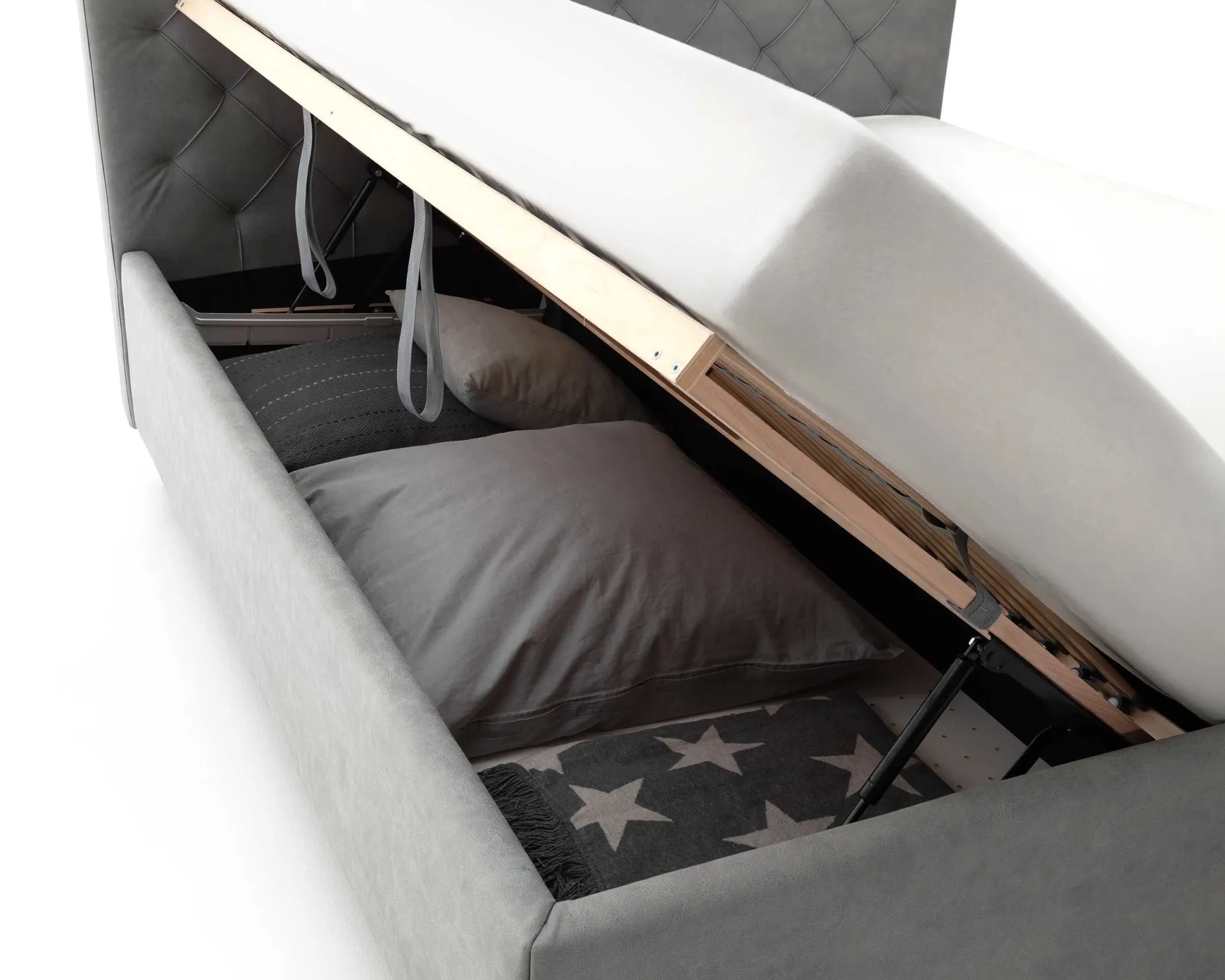 Bett San Marino 180x200cm mit Stauraum Kunstleder - grau/chrom