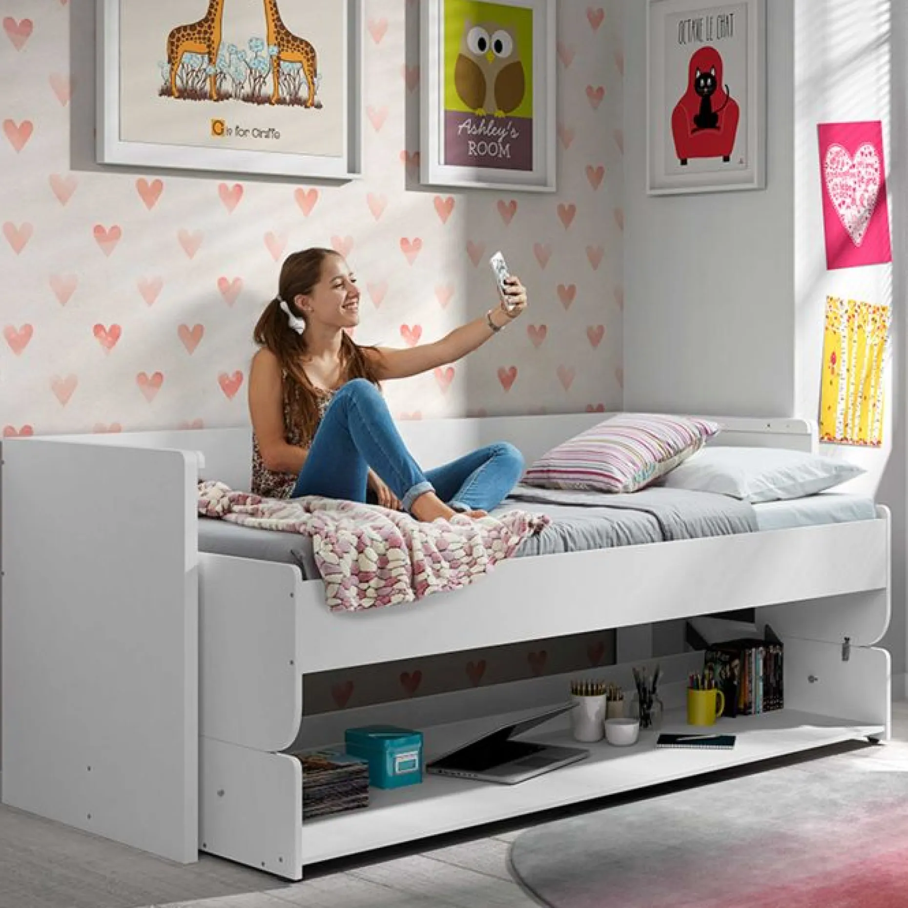 Bett Schreibtisch Kombi Denver - weiß