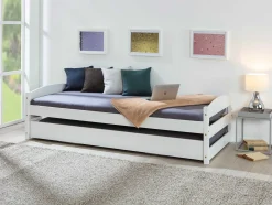 Bett Vindas 90x200 mit höhenverstellbarem Gästebett - weiß