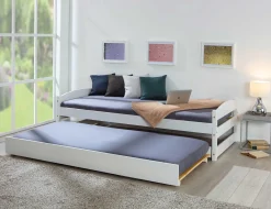 Bett Vindas 90x200 mit höhenverstellbarem Gästebett - weiß