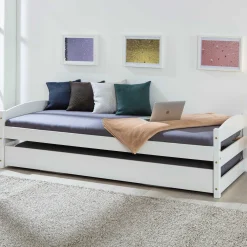 Bett Vindas 90x200 mit höhenverstellbarem Gästebett - weiß