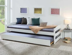 Bett Vindas 90x200 mit höhenverstellbarem Gästebett - weiß