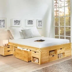 Bett Xavier 180x200 mit Stauraum - Kieferholz