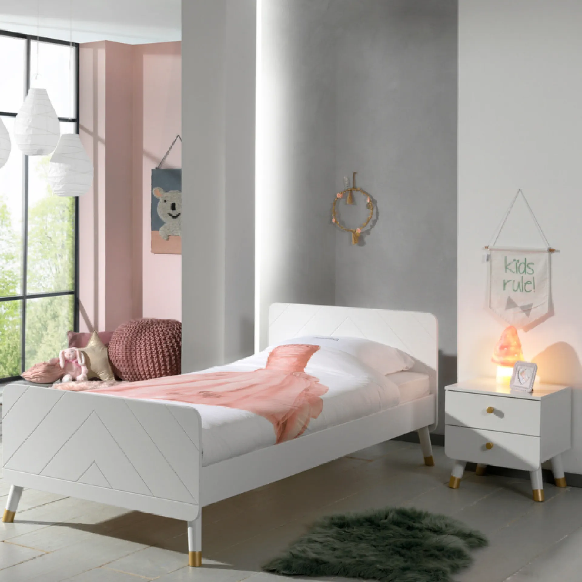 Kinder Vipack Bett 90x200 cm mit Lattenrost und Nachttisch Billy-