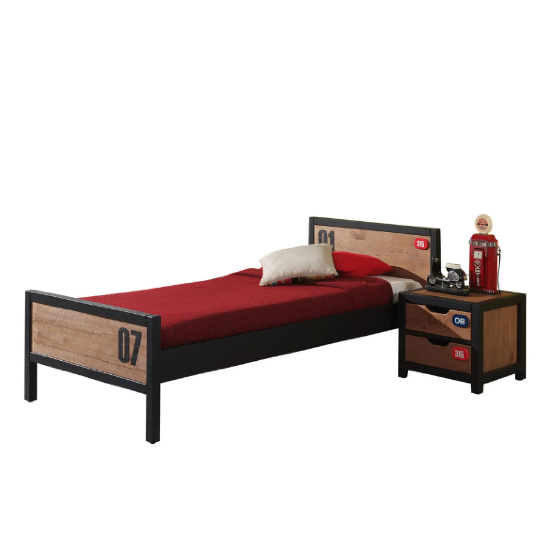 Bett 90 x 200cm Nachttisch Alex Kiefer massiv