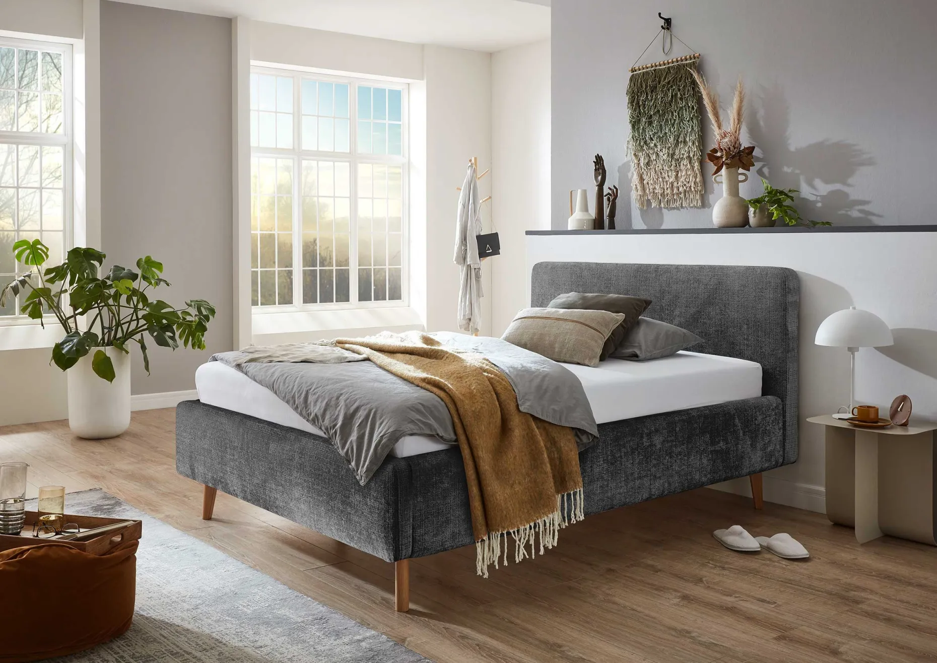 Bett Younes 140x200cm mit Stauraum - anthrazit