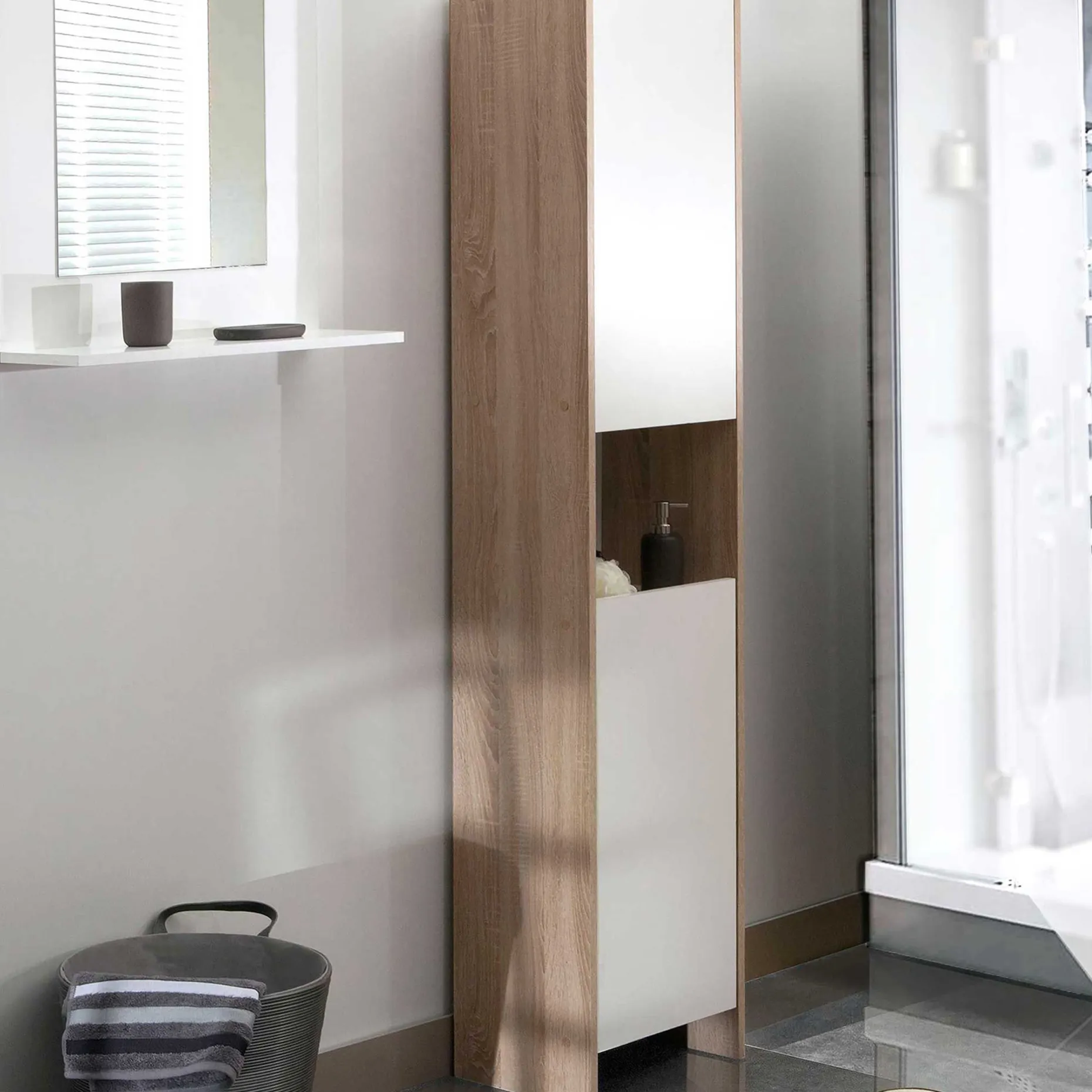 Biarritz Säulenschrank 2 Türen - weiß/eiche