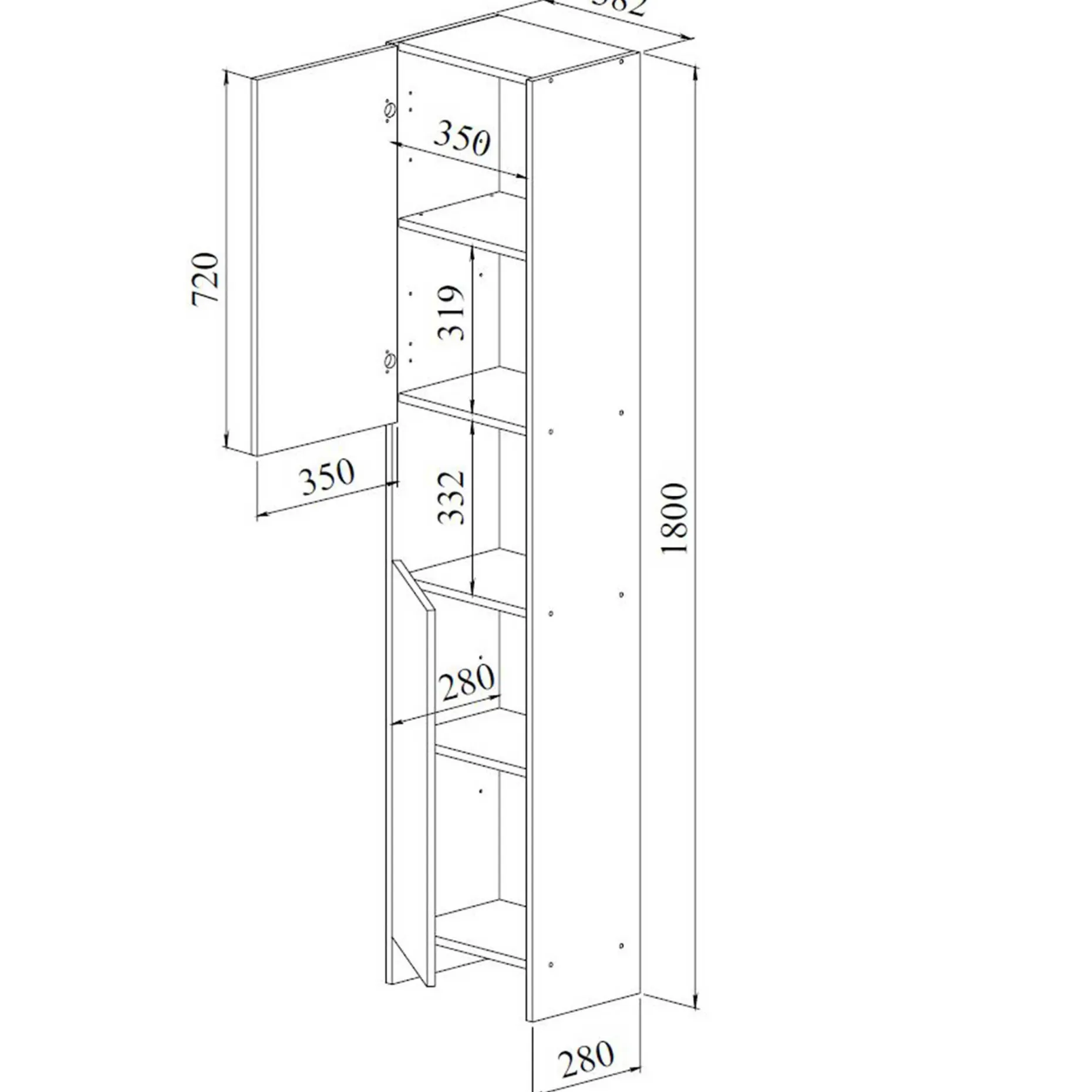 Biarritz Säulenschrank 2 Türen - weiß/eiche