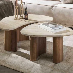 Emob Bio-Keramik-Couchtisch aus Travertin, 2 Stück