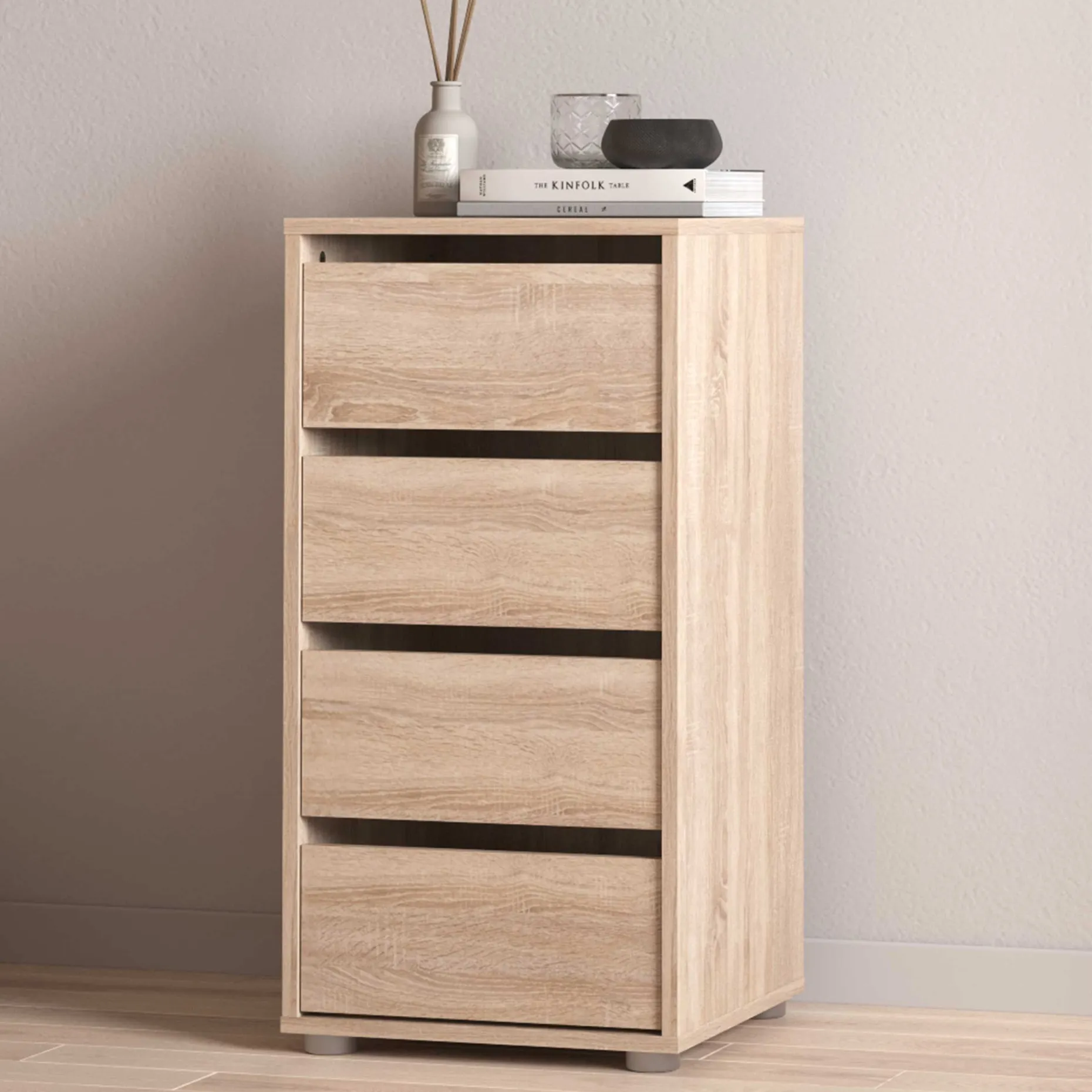 Blokty Kommode - 40x40x76cm - 4 Schubladen - Eiche Dekor