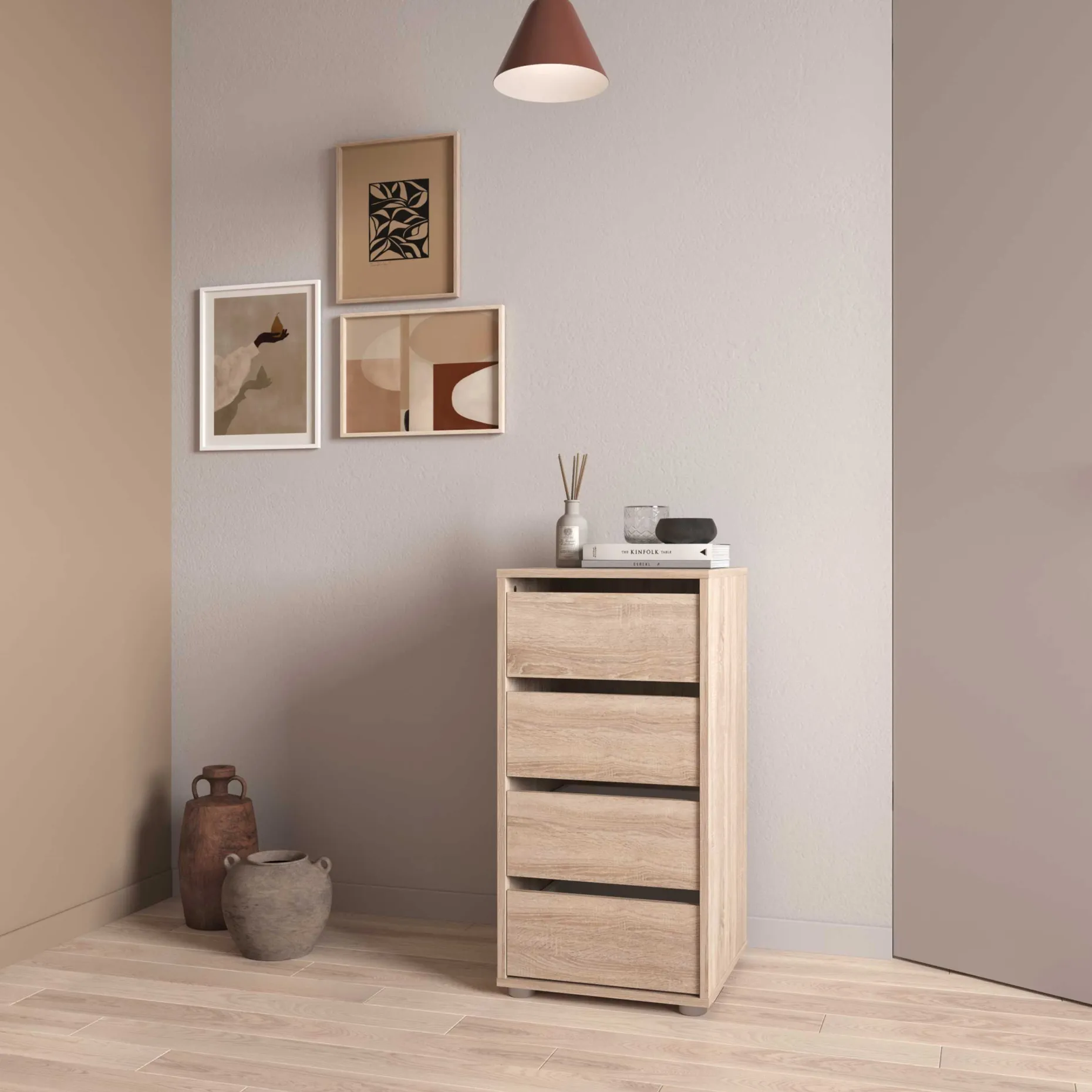 Blokty Kommode - 40x40x76cm - 4 Schubladen - Eiche Dekor