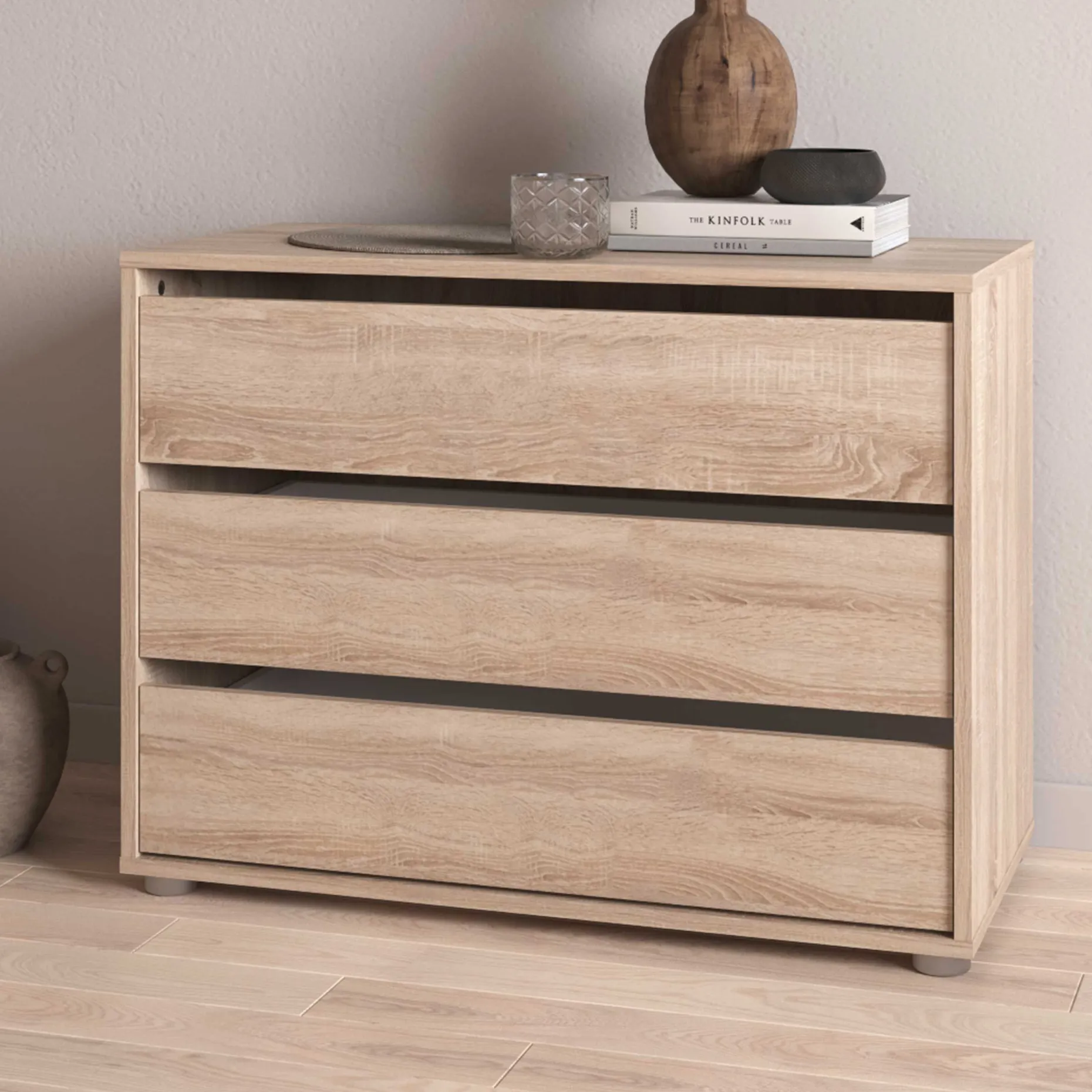 Blokty Kommode - 80x40x58cm - 3 Schubladen - Eiche Dekor