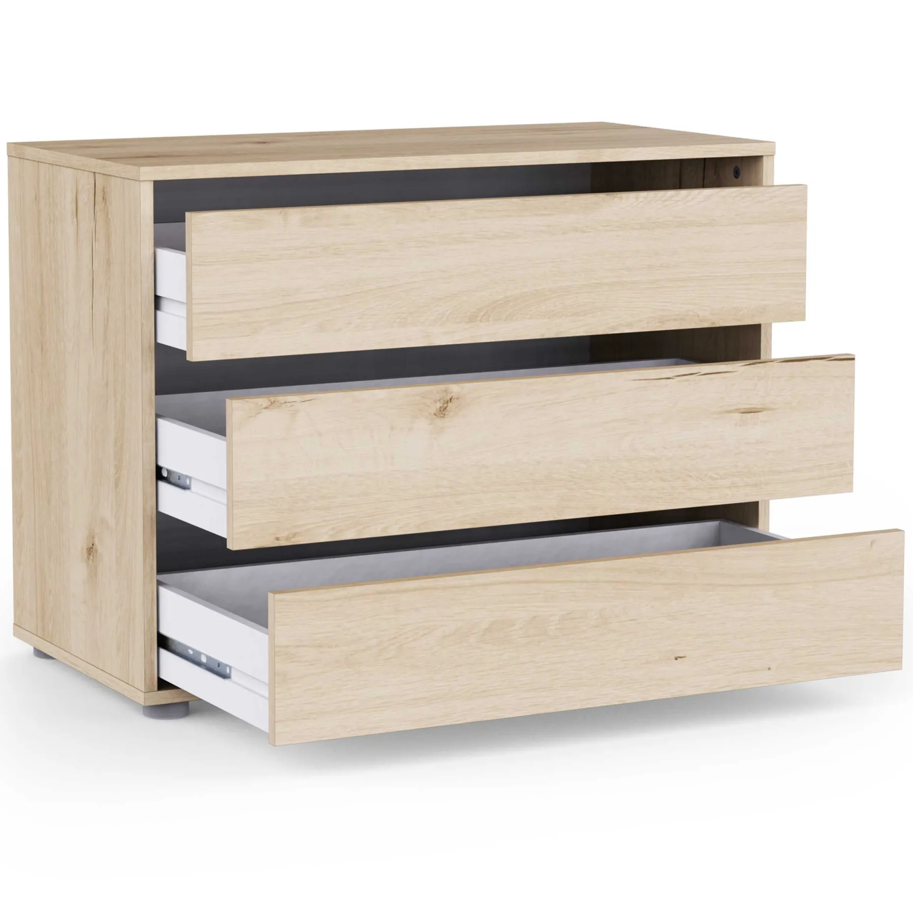 Blokty Kommode - 80x40x58cm - 3 Schubladen - Eiche Dekor