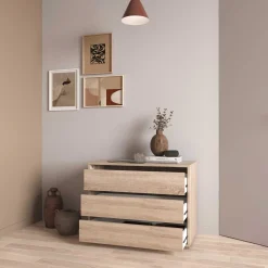 Blokty Kommode - 80x40x58cm - 3 Schubladen - Eiche Dekor