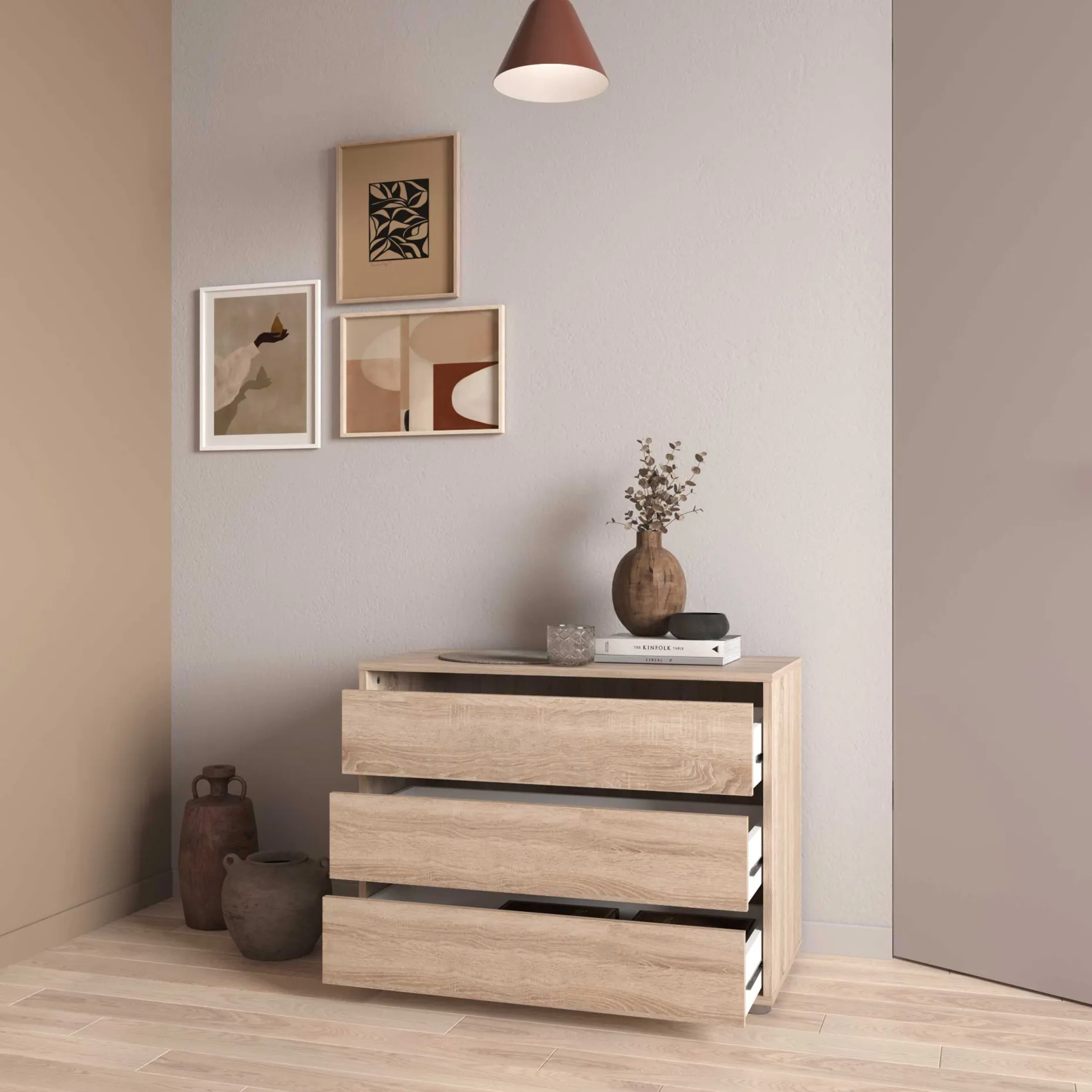 Blokty Kommode - 80x40x58cm - 3 Schubladen - Eiche Dekor