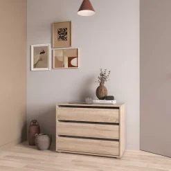 Blokty Kommode - 80x40x58cm - 3 Schubladen - Eiche Dekor