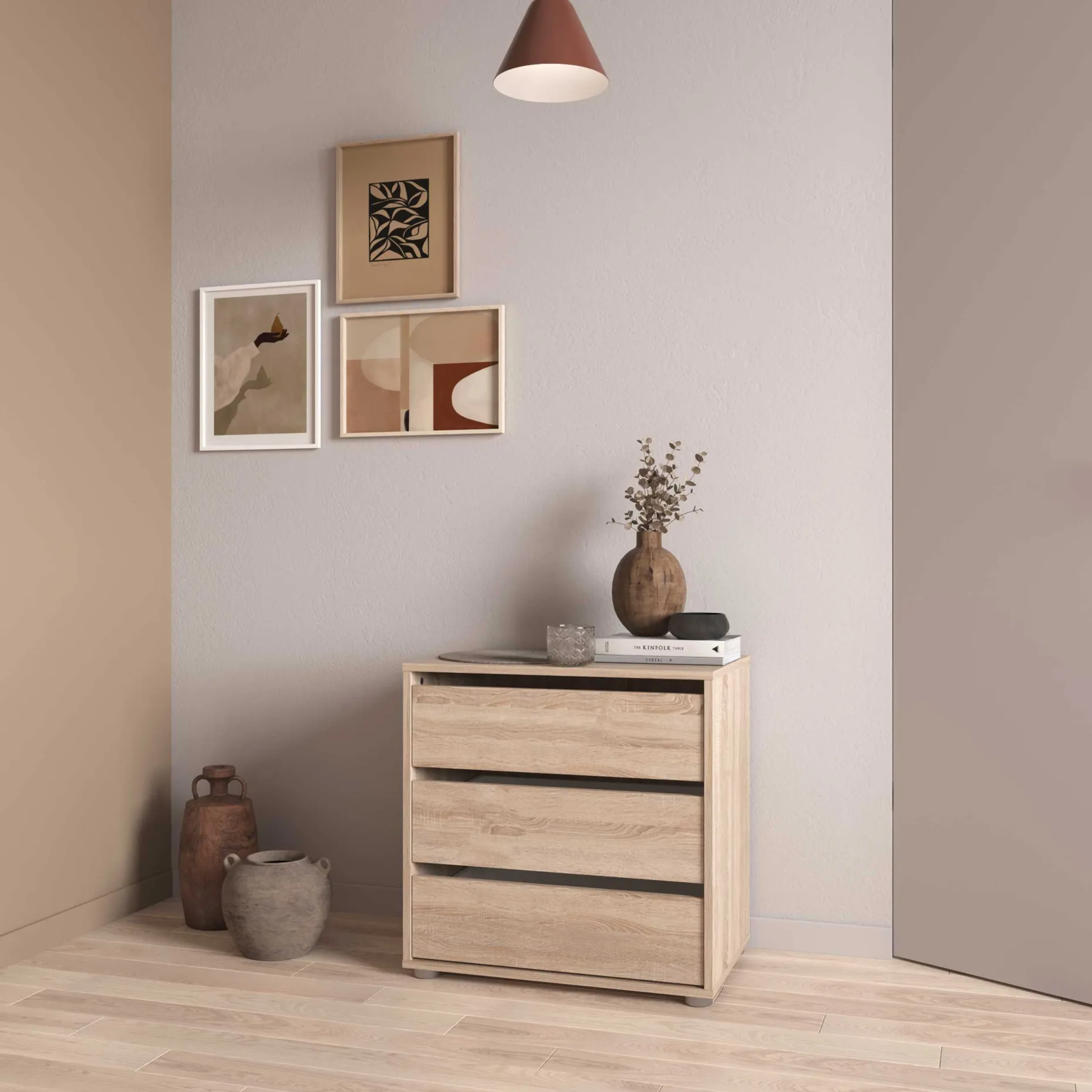 Blokty Kommode - 60x40x58cm - 3 Schubladen - Eiche Dekor
