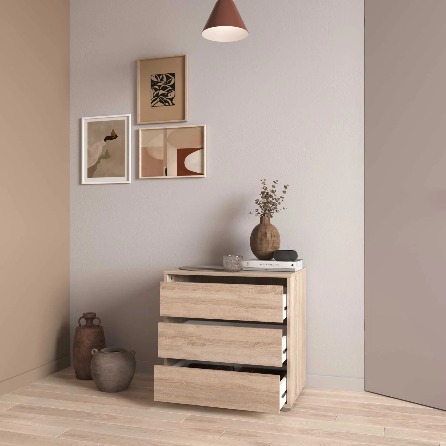 Blokty Kommode - 60x40x58cm - 3 Schubladen - Eiche Dekor