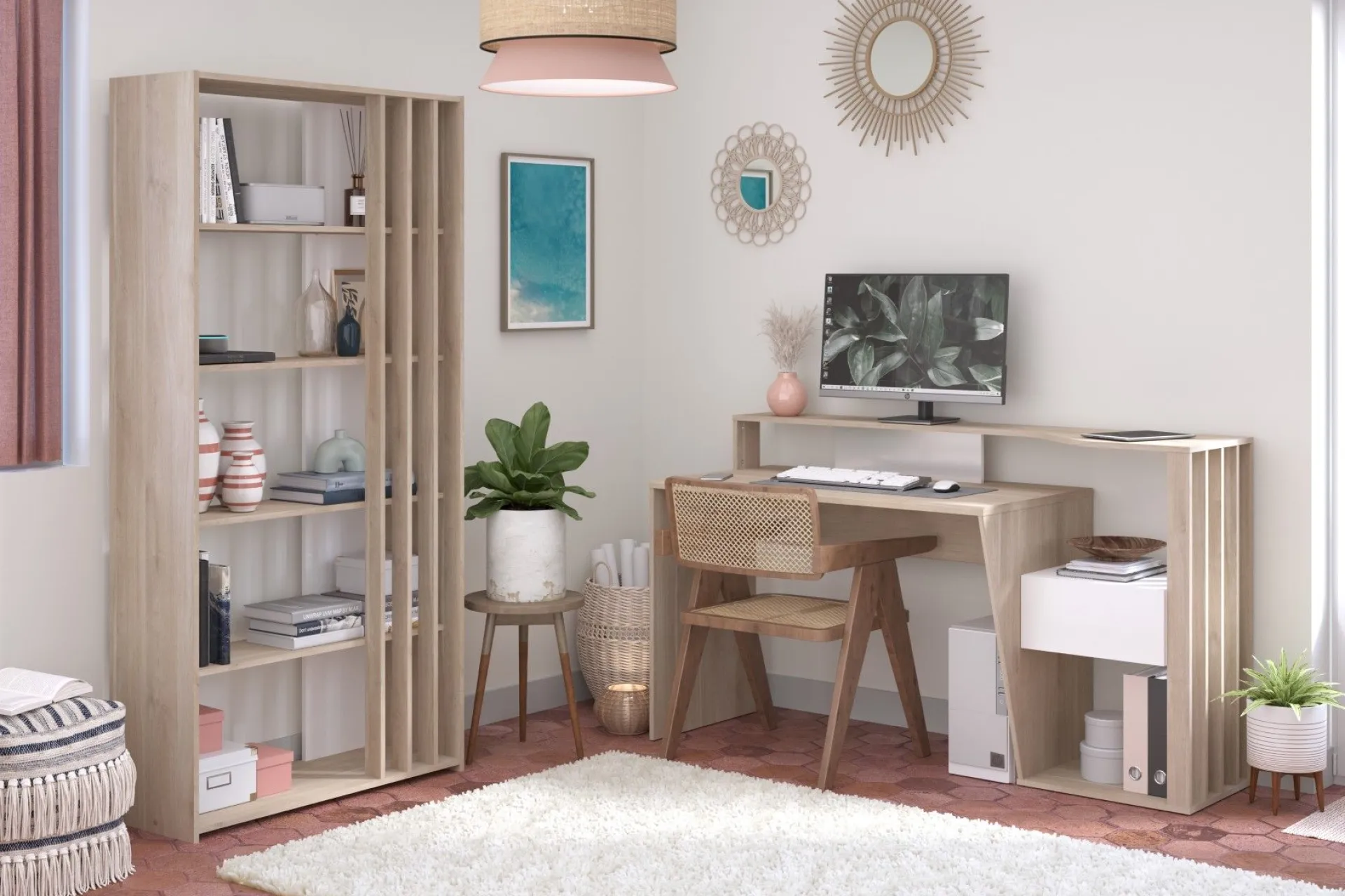 Parisot Bloom Schreibtisch-157cm-1 Schublade,1 offenes Fach-weiß/Eiche