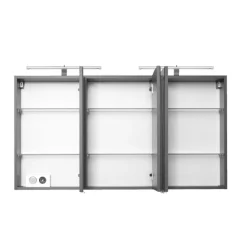 Held BobbiBadezimmer : Säulenschrank, Spiegelschrank mit LED-Beleuchtung, Waschtischschrank - Hochglanz grau