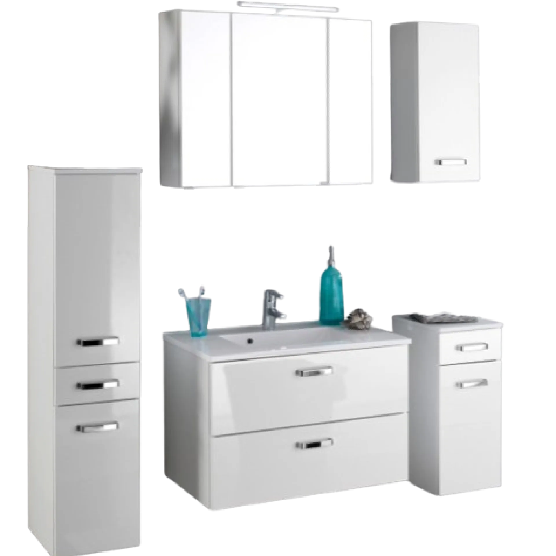 Held BobbiBadezimmer : Säulenschrank, Spiegelschrank, Waschbeckenunterschrank, Hängeschrank, Unterschrank - Hochglanz weiß