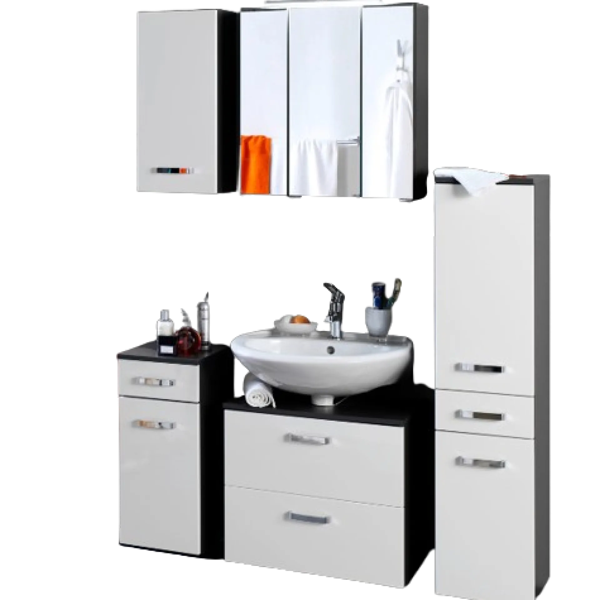 Held BobbiBadezimmer : 3x Hängeschrank, Spiegelschrank, Waschtischunterschrank