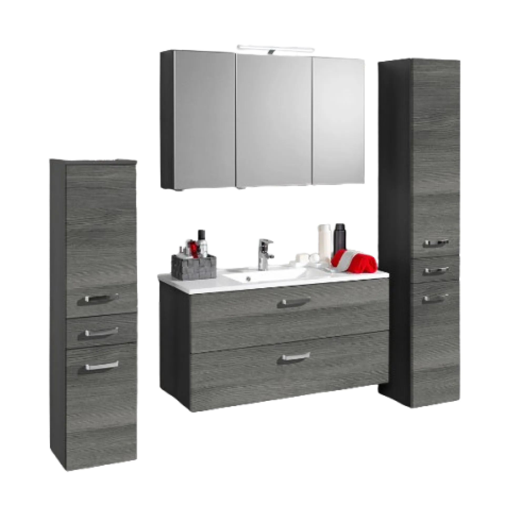 Held BobbiBadezimmer : 2x Säulenschrank, Spiegelschrank, Waschtischschrank - Eiche