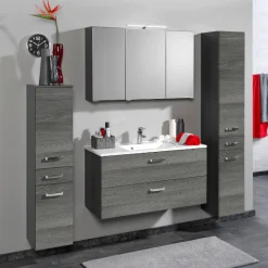 Held BobbiBadezimmer : 2x Säulenschrank, Spiegelschrank, Waschtischschrank - Eiche