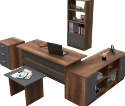 Emob Büromöbel-Set VO15 - 100% MELAMINE - Nussbaum - 140 x 140 x 60 cm
