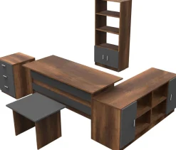 Emob Büromöbel-Set VO15 - 100% MELAMINE - Nussbaum - 140 x 140 x 60 cm