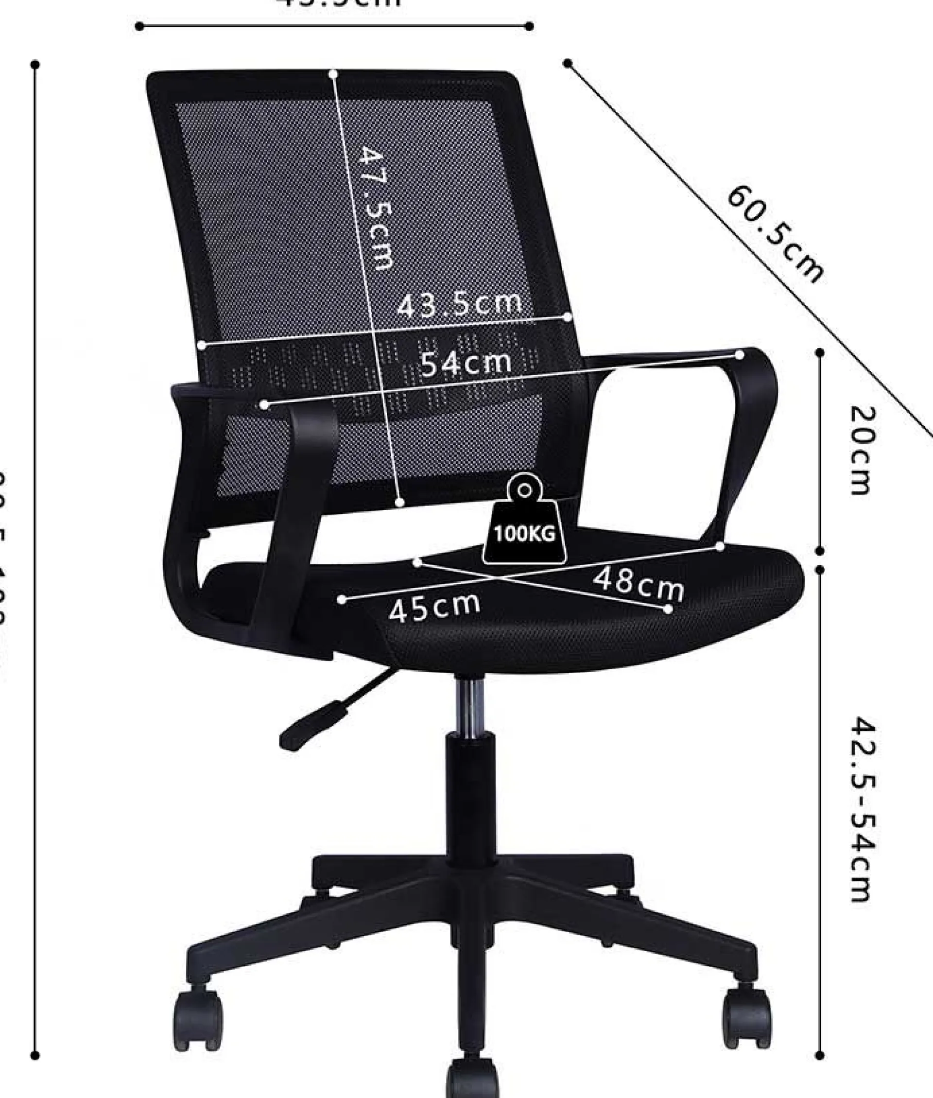 Rousseau Bürostuhl Dylan - 54x60x90cm - mit Rollen - verstellbar -