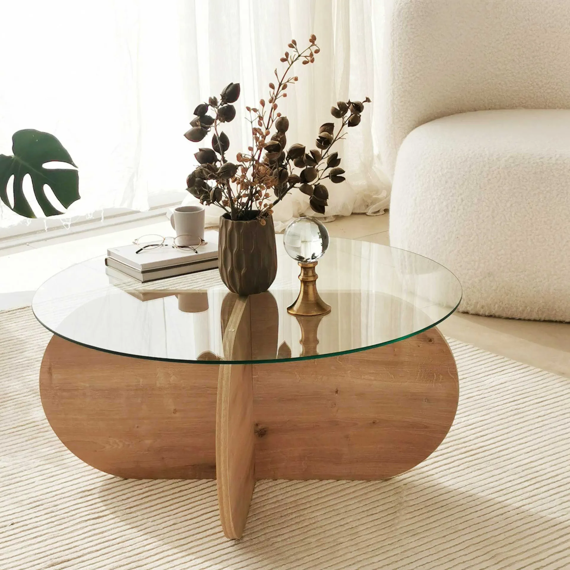 Emob Bubble Couchtisch | GEHÄRTETES GLAS | Saphir-Eiche