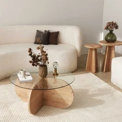 Emob Bubble Couchtisch | GEHÄRTETES GLAS | Saphir-Eiche