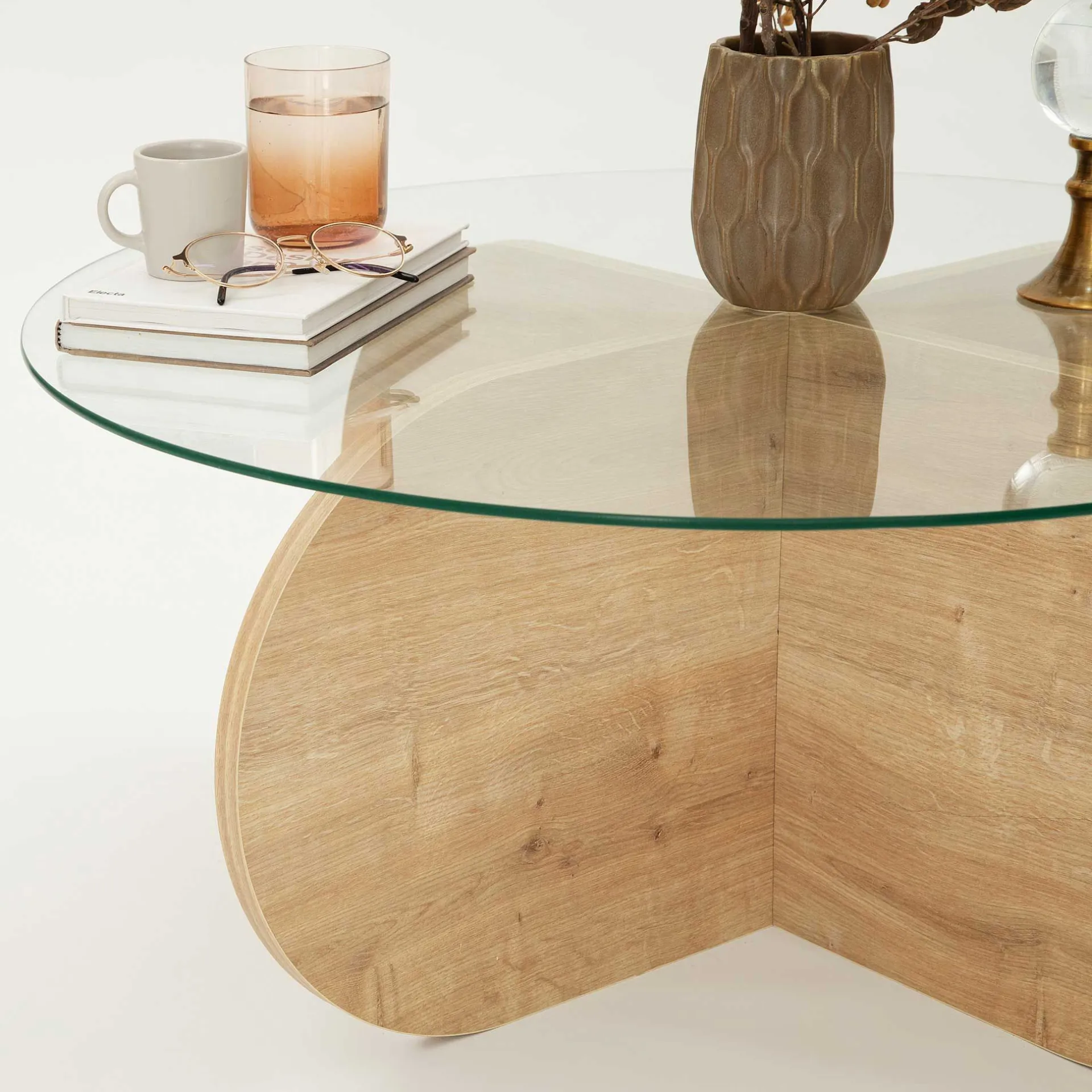 Emob Bubble Couchtisch | GEHÄRTETES GLAS | Saphir-Eiche